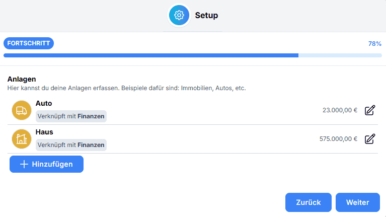 Setup Schulden erfassen